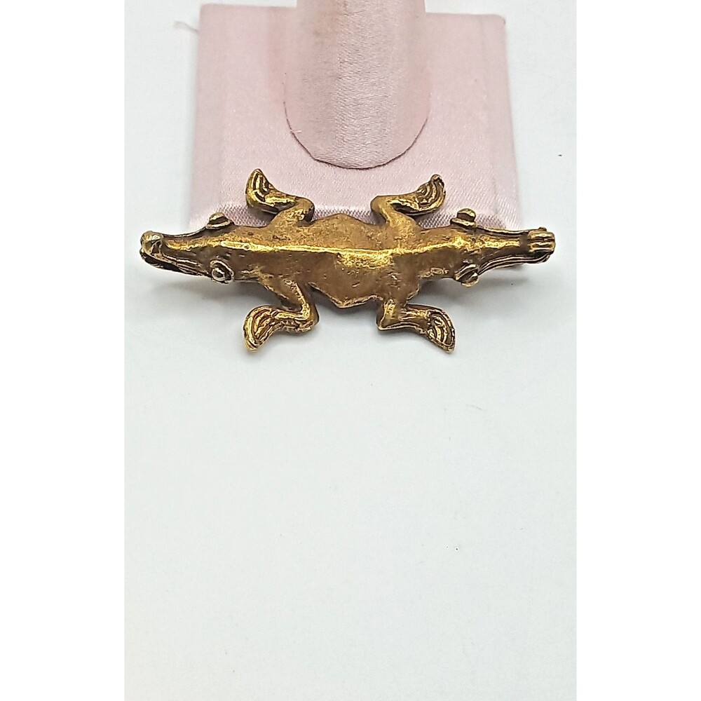 ALVA STUDIOS Brass Double Headed  ALLIGATOR Brooch Pin